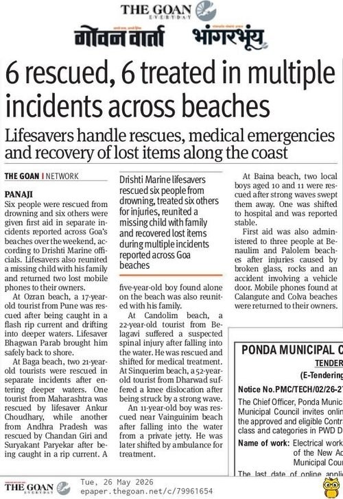 6 rescued, 6 treated in multiple incidents across beaches